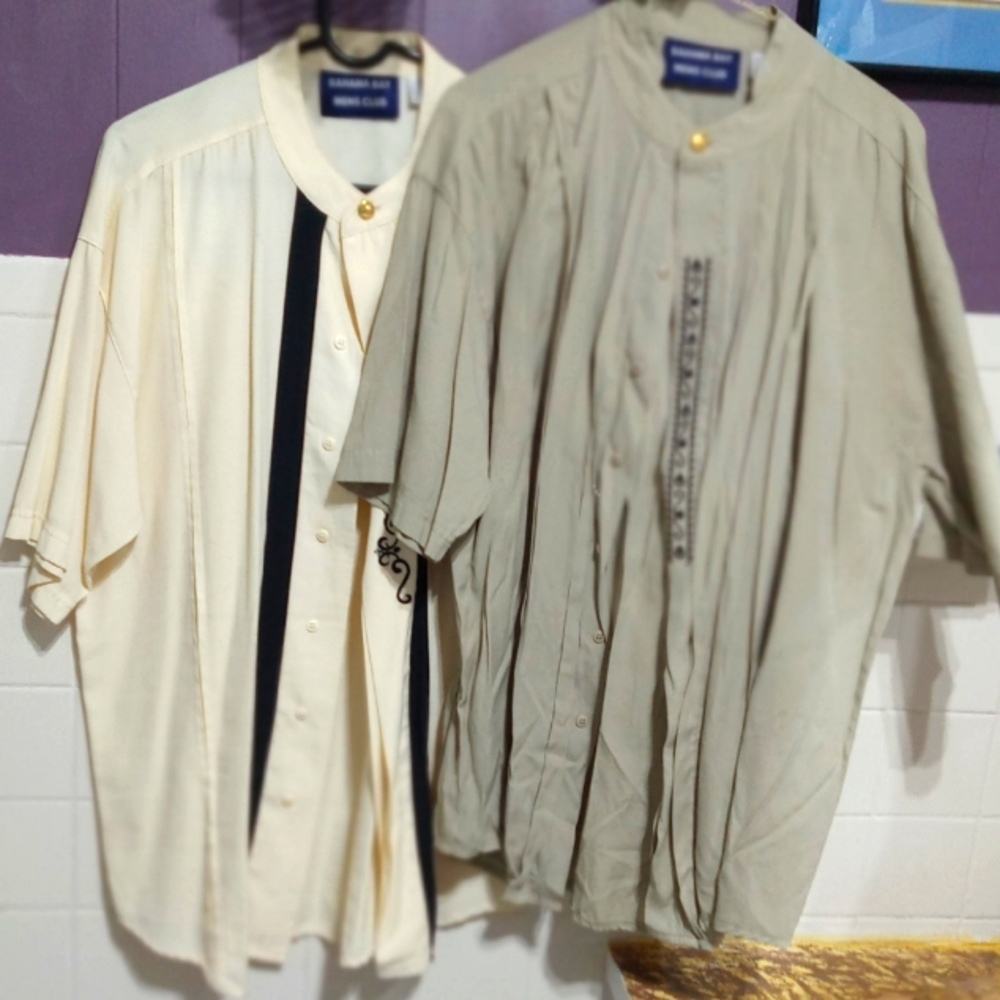 2,L men Bahama bay short sleeves shirts, yellow and black, greenish and black,